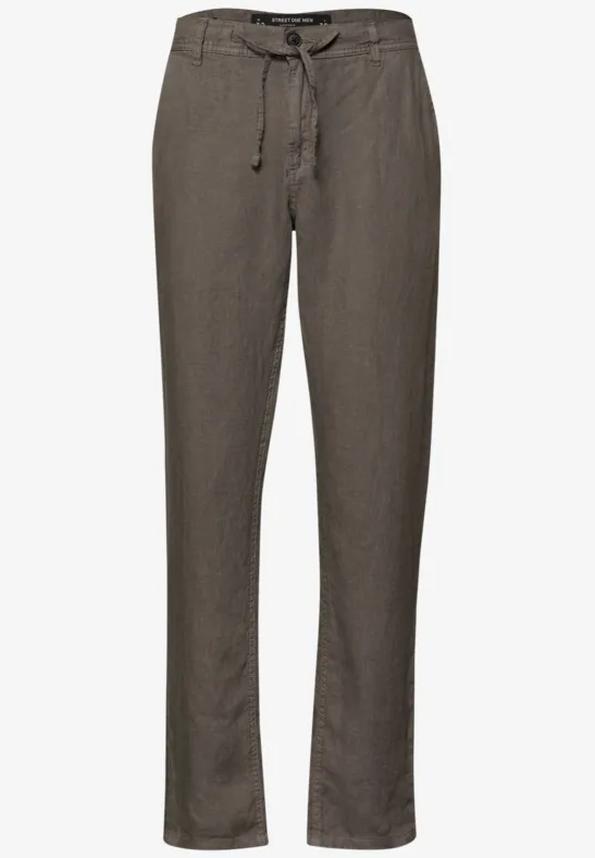 Linnen chino's met rechte benen oak brown