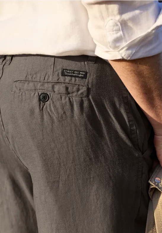 Linnen chino's met rechte benen oak brown