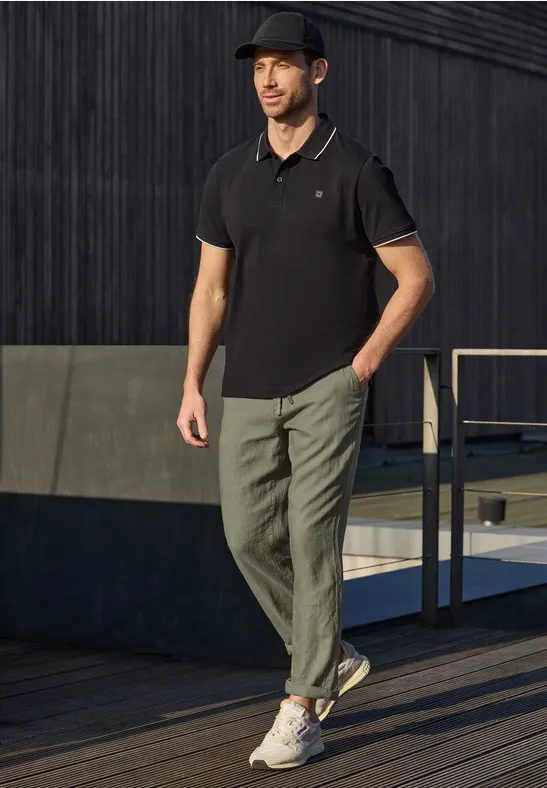 Linnen chino's met rechte benen wood green