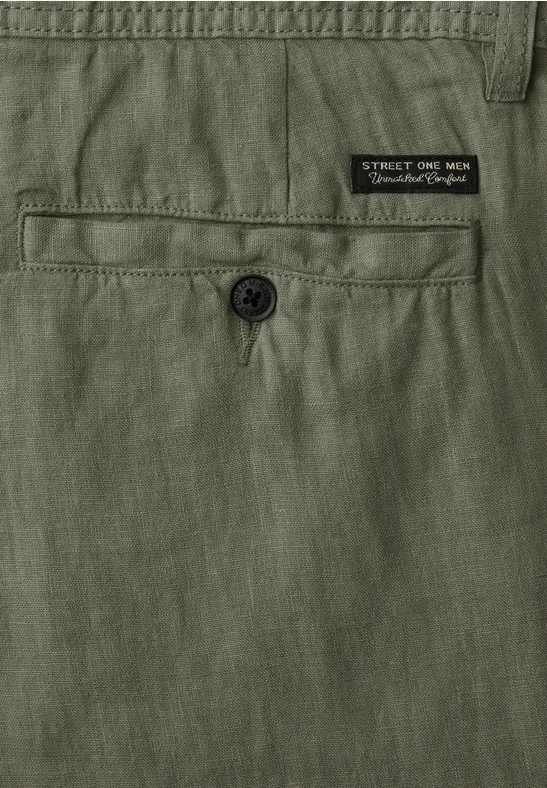 Linnen chino's met rechte benen wood green