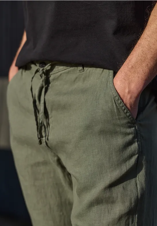 Linnen chino's met rechte benen wood green