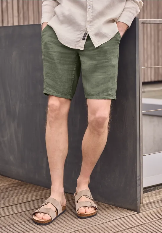 Chinoshorts aus Leinen wood green