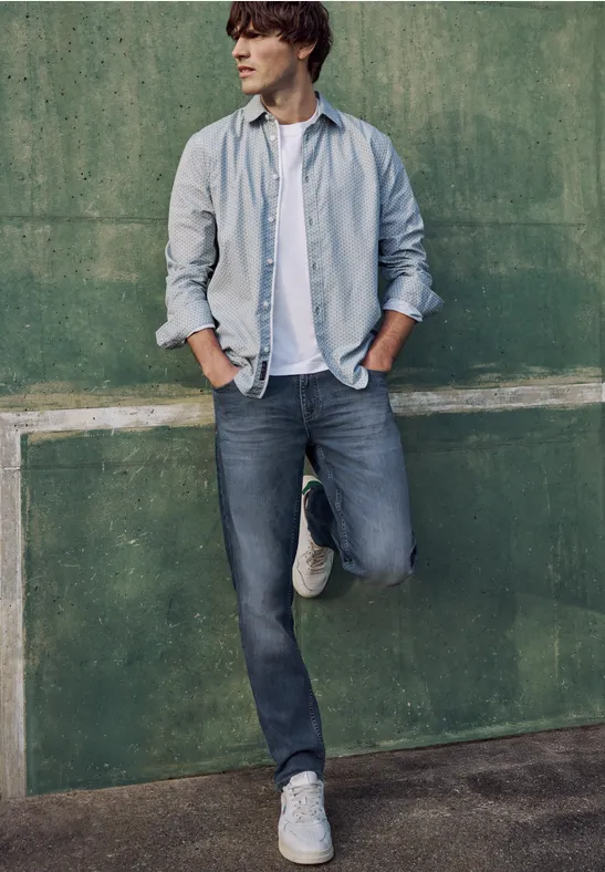 Straight Leg Jeans im Regular Fit indigo blue random wash