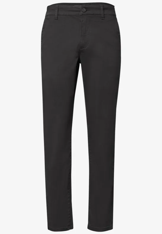Schwarze, schmal geschnittene Hose mit klassischem Design und geradem Bein.
