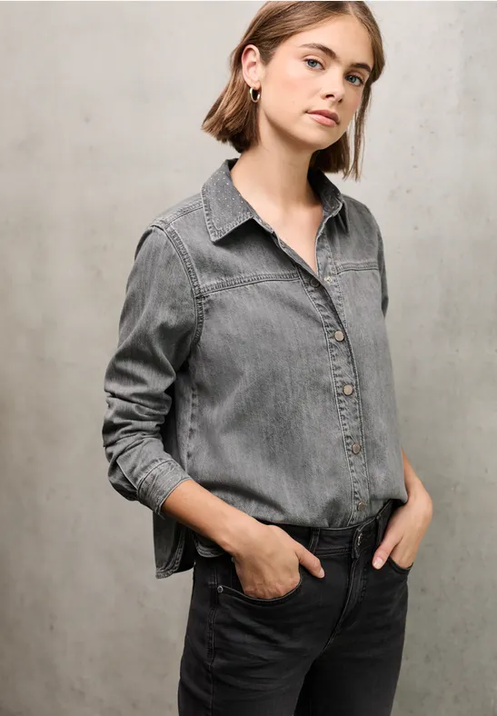 Denim overhemd grey random washed