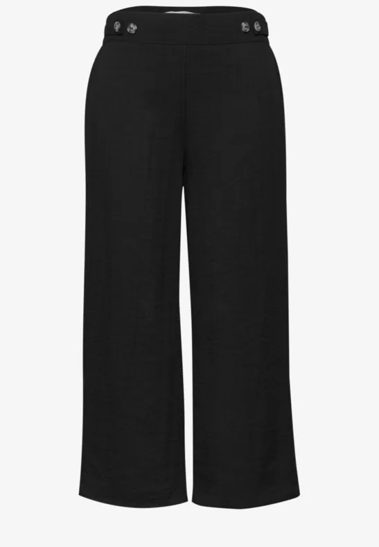 Schwarze, weite, knöchellange Damenhose mit hohem Bund.