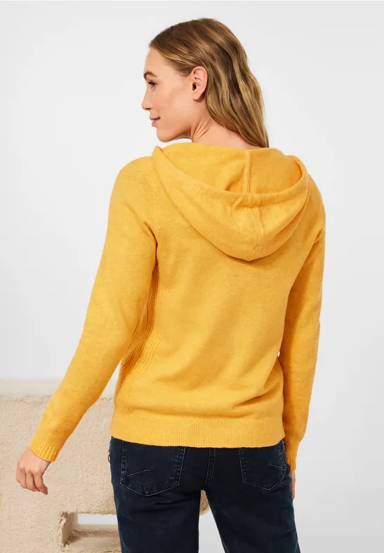 Kapuze Damen Pullover Farbe Curry Cosy Strickjacke Mit Zipper
