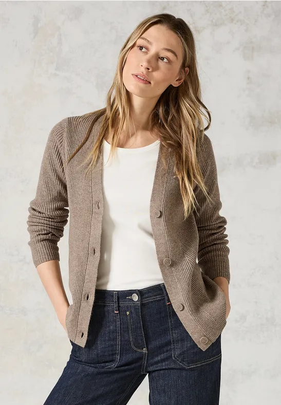 CECIL Cardigan mit Rippen-Struktur für Damen in Braun CECIL