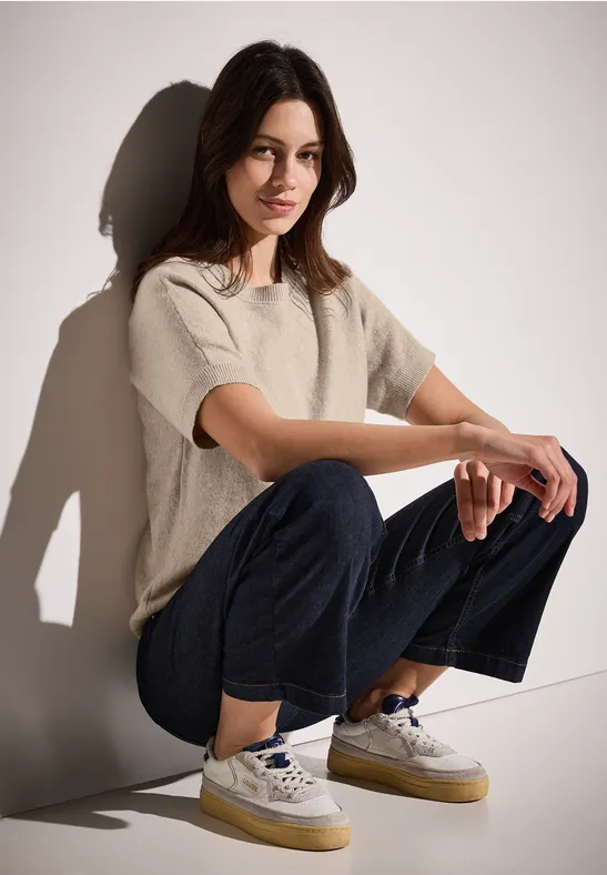 CECIL Feinstrick Kurzarmpullover für Damen in Beige CECIL