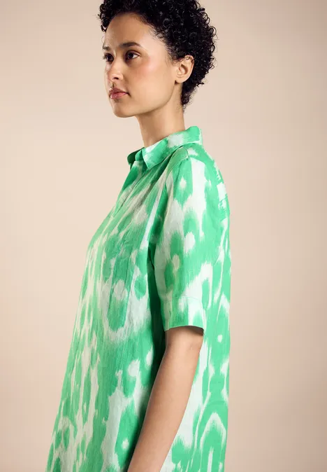 Print Leinen Kleid soft grass green