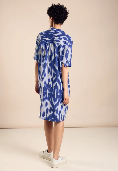 Print Leinen Kleid deep water blue
