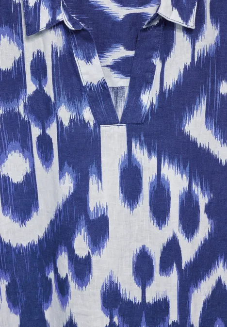 Print Leinen Kleid deep water blue