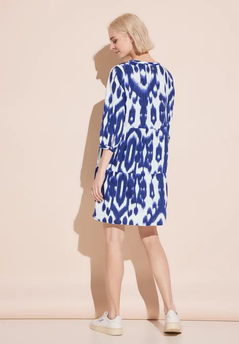 Leinen Kleid mit Print deep water blue