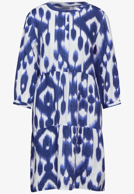 Leinen Kleid mit Print deep water blue