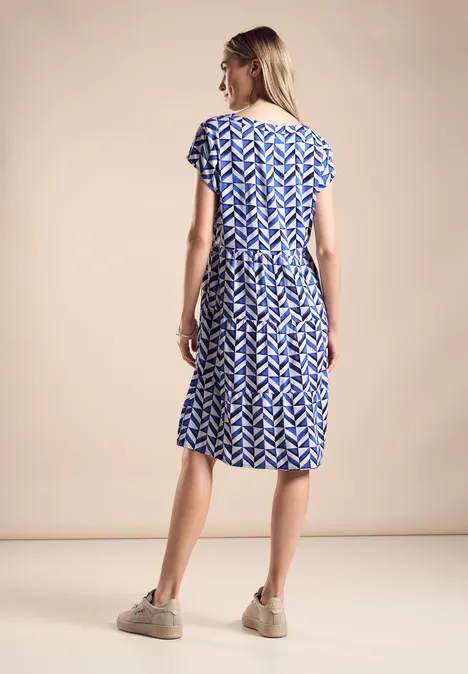 Jurk met print en structuur Intense Cobalt Blue