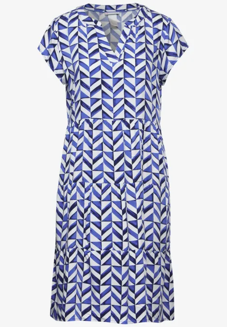 Jurk met print en structuur Intense Cobalt Blue