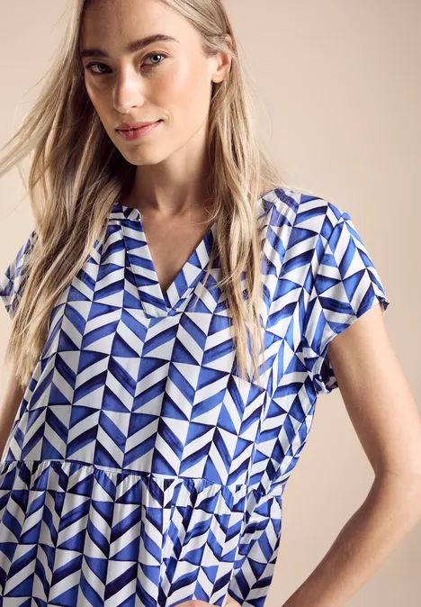 Jurk met print en structuur Intense Cobalt Blue