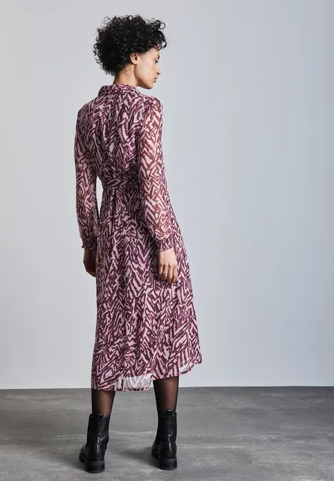 Gemustertes Chiffon-Kleid mulberry red