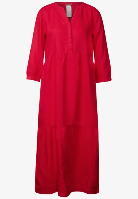 Leinen-Kleid mit Volants glory red
