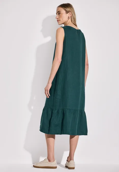 Volant-Kleid aus Leinen dark garden green