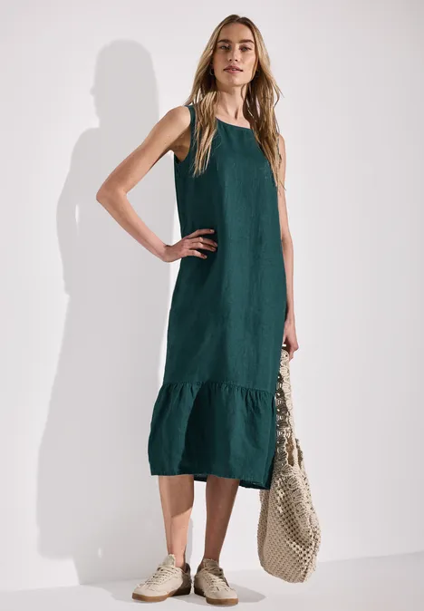 Volant-Kleid aus Leinen dark garden green