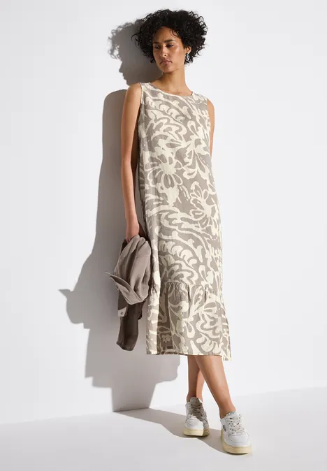 Gemustertes Leinen-Kleid dark moonstone sand