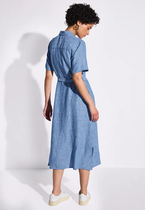 Gestreiftes Leinenkleid serenity blue