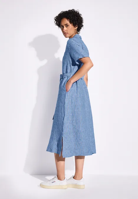 Gestreiftes Leinenkleid serenity blue