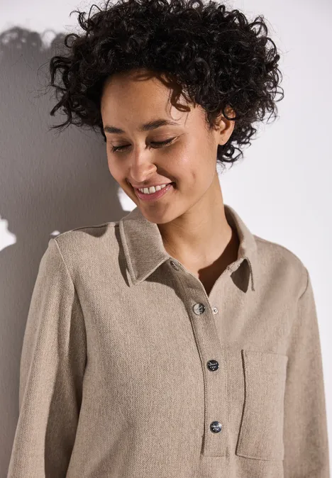 Kleid mit Hemdkragen sheer beige mel.