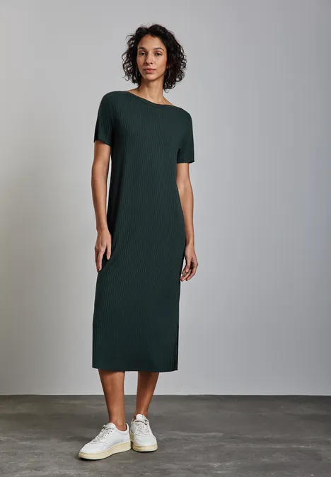 Kleid mit Rippstruktur hunter green
