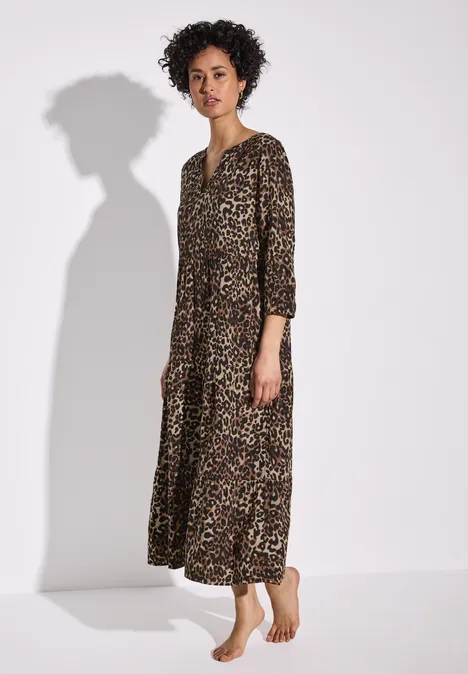 Volant-Kleid mit Leo-Muster cub brown