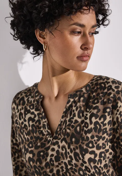 Volant-Kleid mit Leo-Muster cub brown