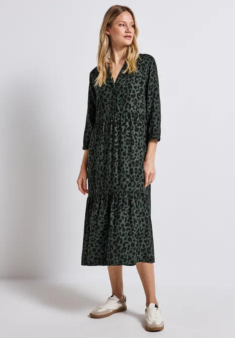 Gemustertes Volant-Kleid mid green
