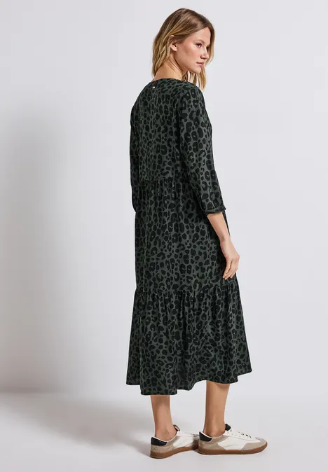 Gemustertes Volant-Kleid mid green