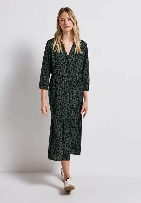 Gemustertes Volant-Kleid mid green