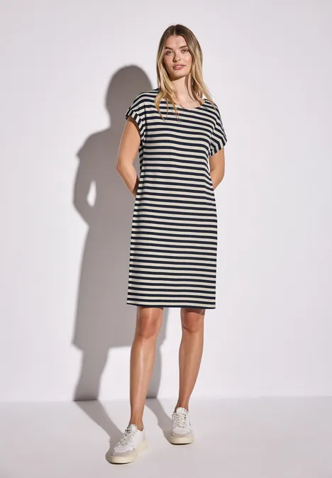 Gestreepte jersey jurk deep blue