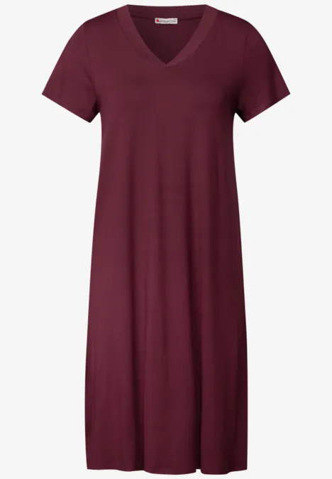 Effen jersey jurk dark cherry red