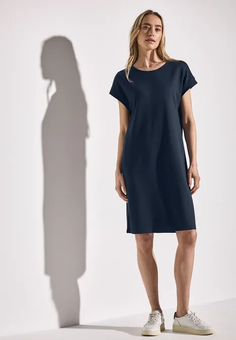 Jersey-Kleid in Unifarbe deep blue