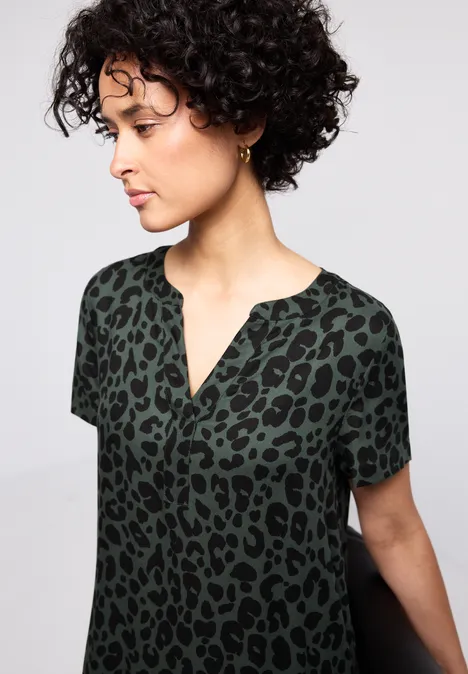 Gedessineerde keperstof jurk mid green