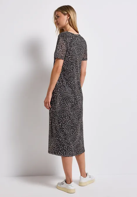 Mesh-Kleid mit Leo-Print Black