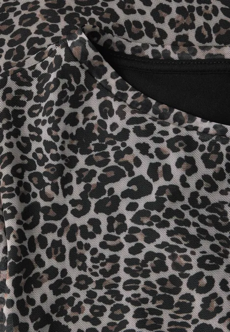 Mesh-Kleid mit Leo-Print Black