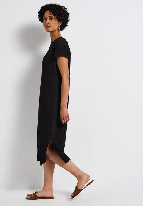 Kleid mit Rippstruktur Black