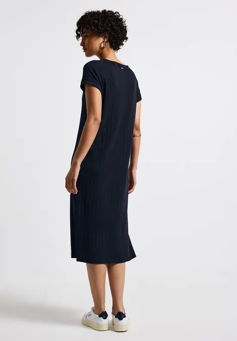 Kleid mit Rippstruktur deep blue