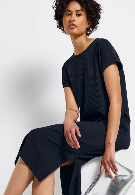 Kleid mit Rippstruktur deep blue