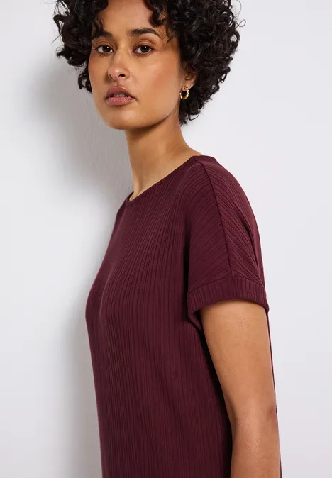 Kleid mit Rippstruktur dark cherry red