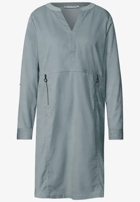 Corduroy jurk met gespleten hals washed blue