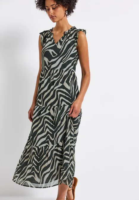 Chiffon-Kleid mit Volants pine grove green