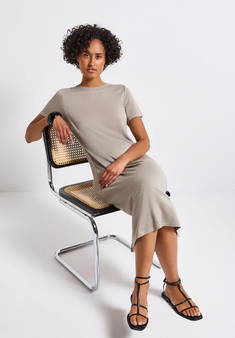 Glitzerndes T-Shirt Kleid tumbled beige
