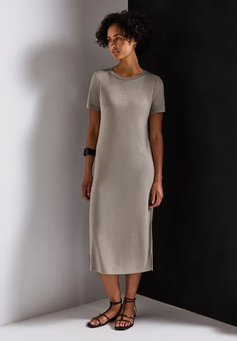 Glitzerndes T-Shirt Kleid tumbled beige