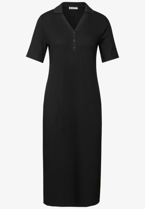 Polo-jurk met geribde structuur Black